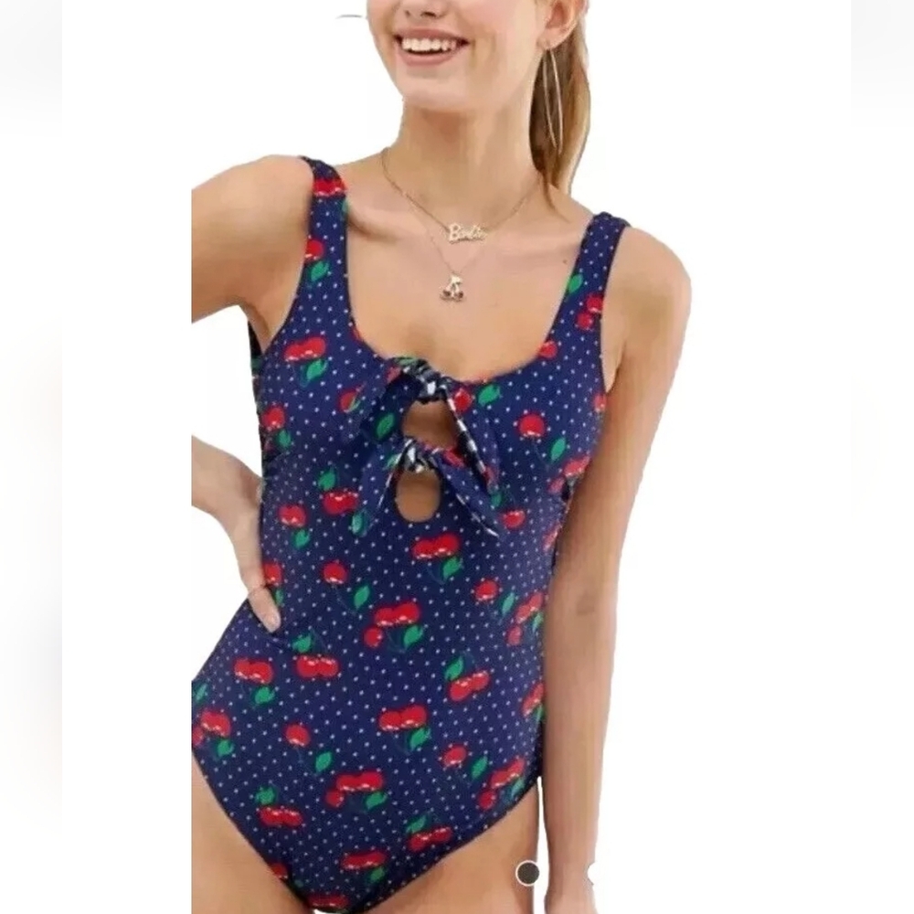 Juicy Couture Black Label REVERSIBLE Cherry Bomb Gingham Swimsuit Large 12-14